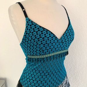 90s La Moda Embroidered Flower Beaded Cami 🦋